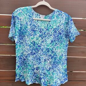 Vintage Jaclyn Smith Popcorn Top Blue Green Abstract Floral size XL‎